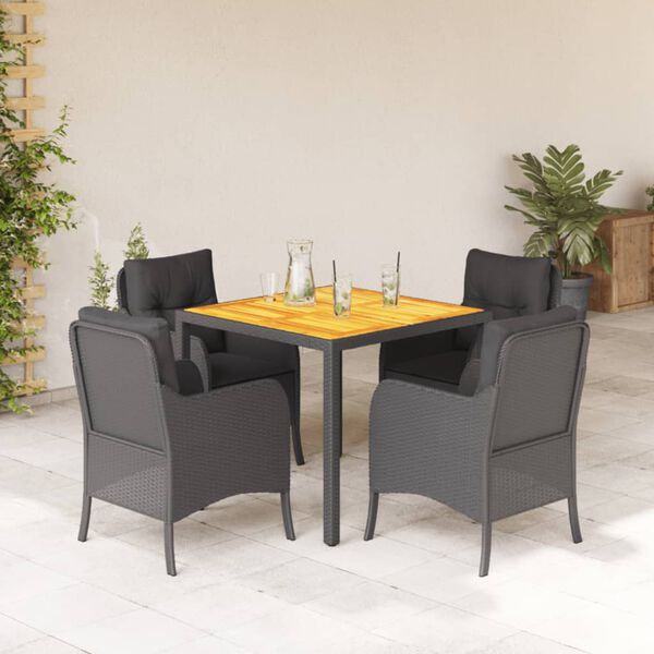 vidaXL Set da Pranzo da Giardino 5 pz Nero con Cuscini in Polyrattan