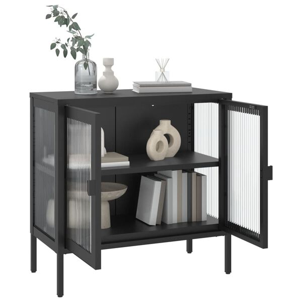 vidaXL Credenza Nera 70x35x70 cm Vetro e Acciaio