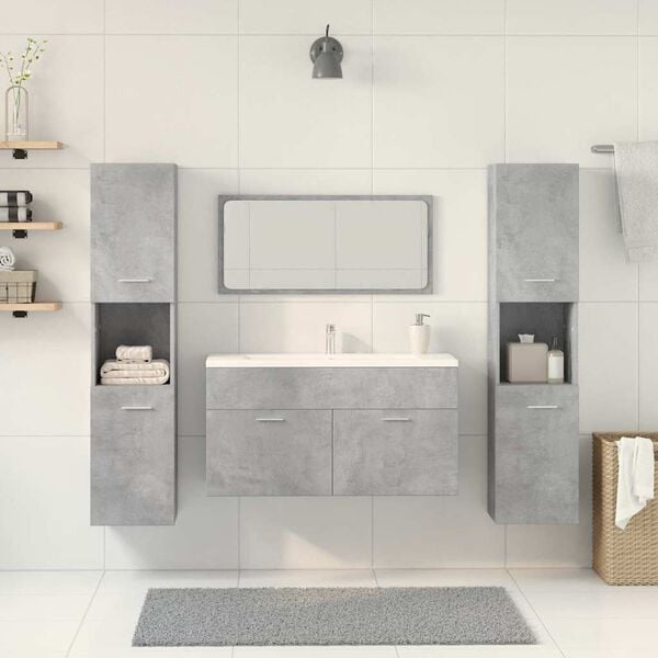 vidaXL Set Mobili da Bagno 4 pz Grigio Cemento in Legno Multistrato