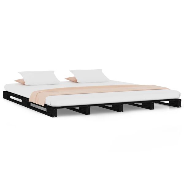 vidaXL Letto a Pallet Nero 135x190 cm Double Legno Massello di Pino