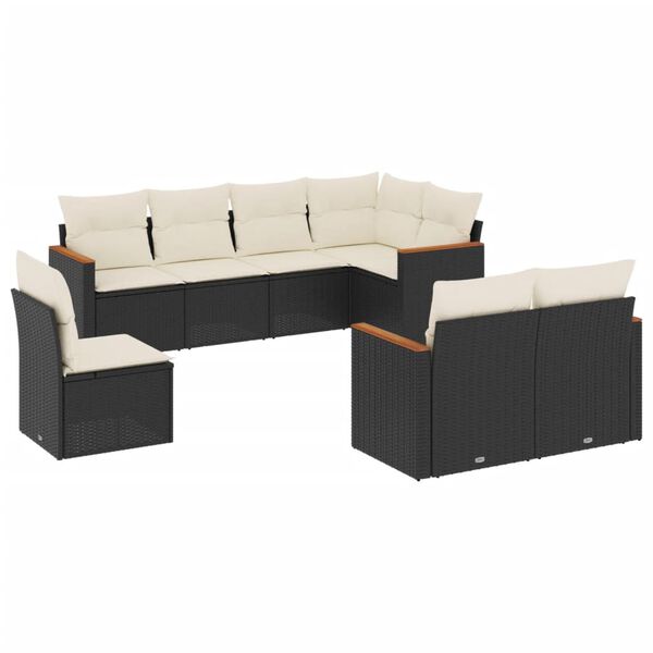 vidaXL Set Divani da Giardino con Cuscini 8 pz Nero in Polyrattan
