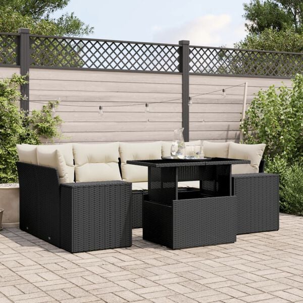 vidaXL Set Divani da Giardino con Cuscini 7pz Nero Polyrattan