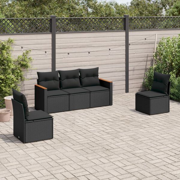 vidaXL Set Divani da Giardino 5 pz con Cuscini in Polyrattan Nero