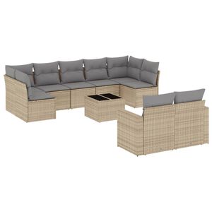 vidaXL Set Divano da Giardino 10 pz con Cuscini Beige in Polyrattan