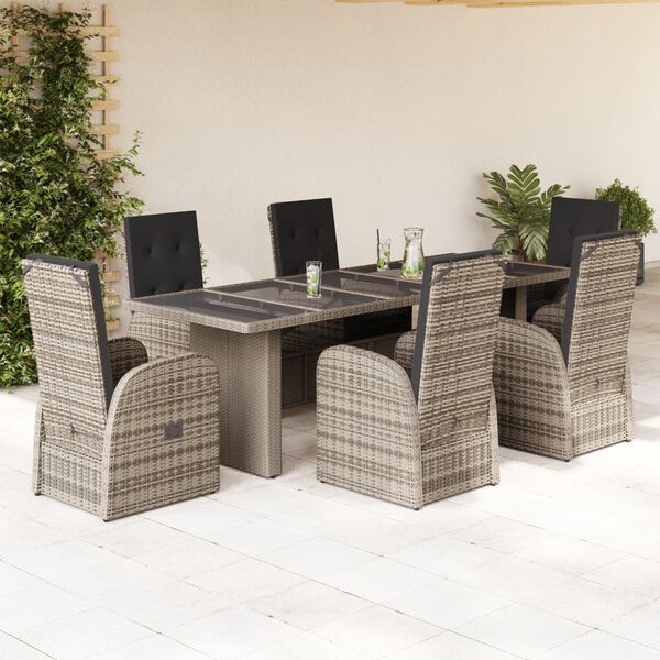 vidaXL Set da Pranzo da Giardino 7 pz con Cuscini in Polyrattan Grigio