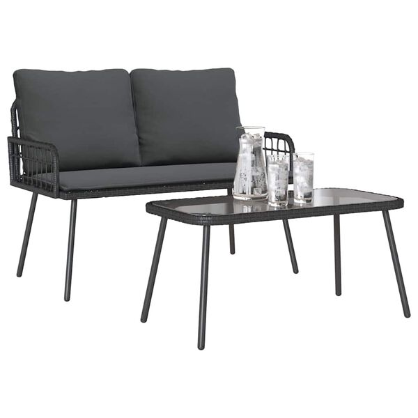 vidaXL Set da Pranzo per Giardino con cuscino 2 pcs Nero polyrattan