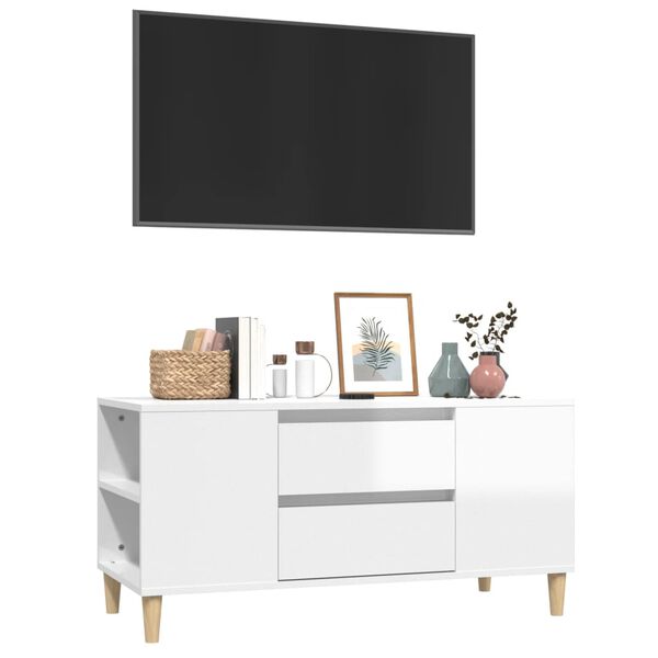 vidaXL Mobile Porta TV Bianco Lucido 102x44,5x50 cm Legno Multistrato