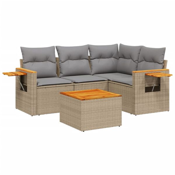 vidaXL Set Divano da Giardino 5 pz con Cuscini Beige in Polyrattan