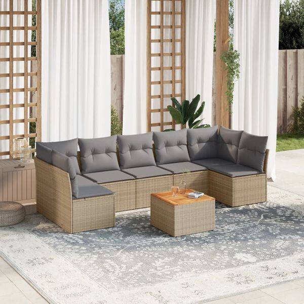 vidaXL Set Divano da Giardino 8 pz con Cuscini Beige in Polyrattan