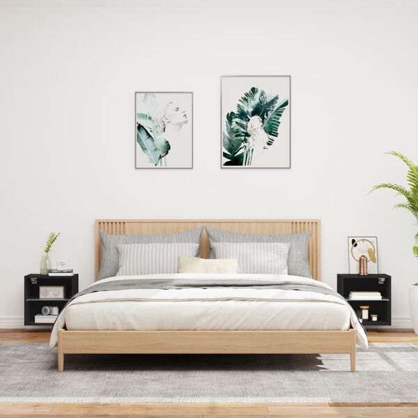 vidaXL Comodini con Luci LED a Parete 2pz Neri