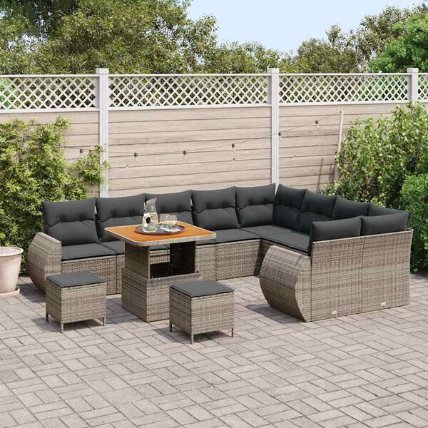 vidaXL Set Divano da Giardino 12 pcs Grigio Rattan in Polipropilene
