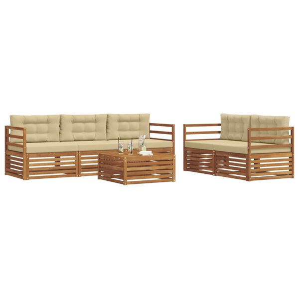 vidaXL Set di divani da esterno con cuscino 6 pcs Naturale e Beige