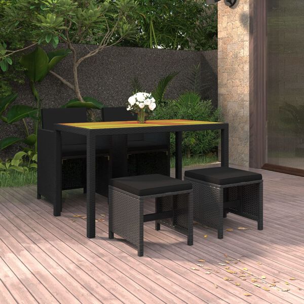 vidaXL Set da Pranzo da Giardino 5 pz con Cuscini in Polyrattan Nero