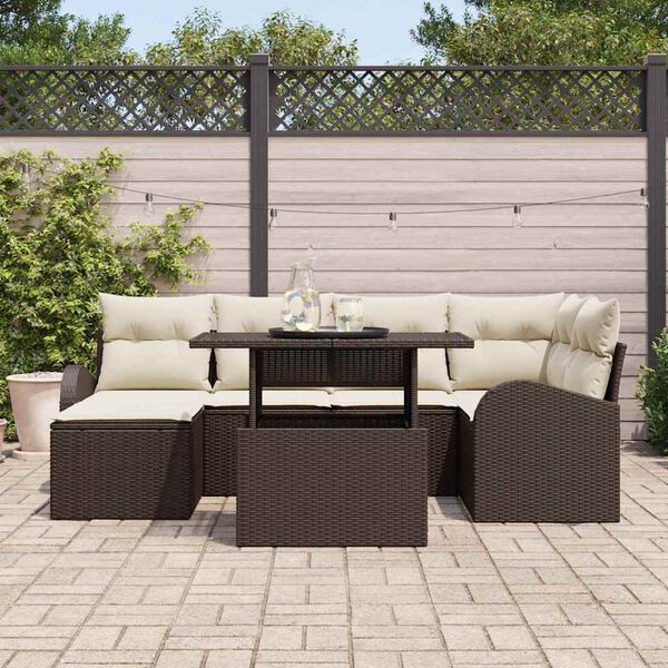 vidaXL Set Divano da Giardino con cuscino 7 pcs Marrone e crema