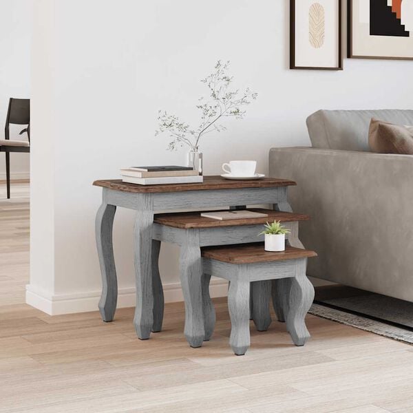 vidaXL Set Tavolini a Incastro 3 pz in Legno Massello di Mogano