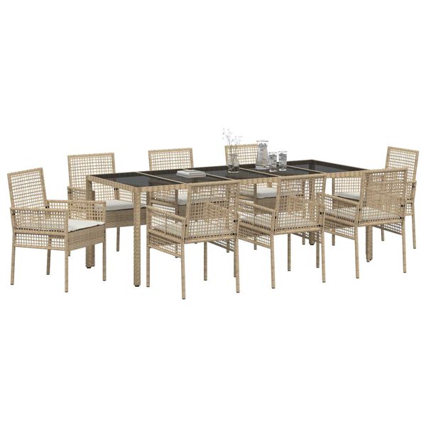 vidaXL Set da Pranzo per Giardino 9 pcs Beige polyrattan