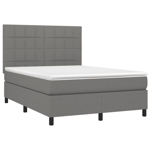 vidaXL Letto a Molle Materasso e LED Grigio Scuro 140x200cm in Tessuto