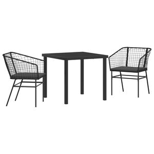 vidaXL Set da Pranzo per Giardino 3 pcs Nero polyrattan