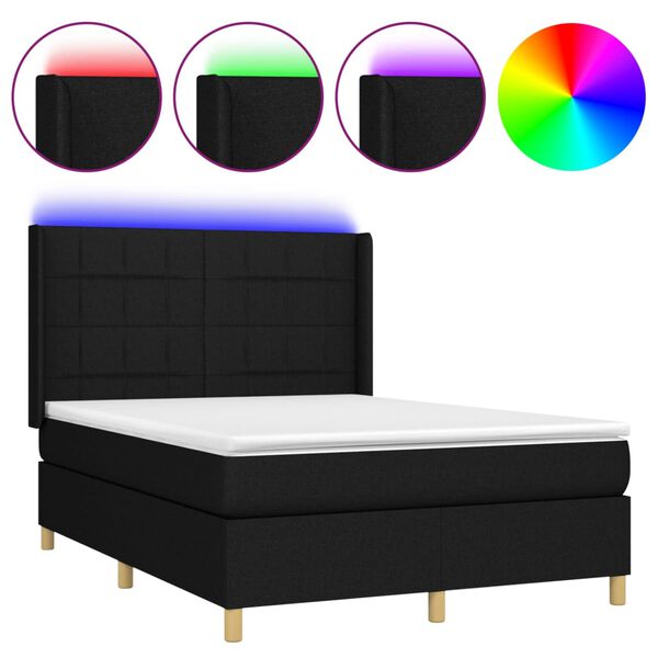 vidaXL Letto a Molle con Materasso e LED Nero 140x190 cm in Tessuto