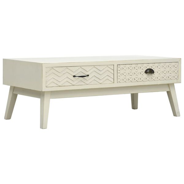 vidaXL Tavolino Salotto 2 Cassetti Intagliati Grigio 110x50x40cm Legno
