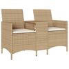 vidaXL Divano Giardino 2 Posti con Tavolo e Cuscini Beige Polyrattan