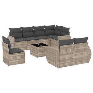 vidaXL Set Divano da Giardino 9pz con Cuscini Grigio Chiaro Polyrattan