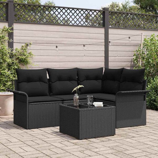 vidaXL Set Divano da Giardino con cuscino 5 pcs Nero polyrattan