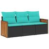 vidaXL Set Divani da Giardino 3 pz con Cuscini Nero in Polyrattan