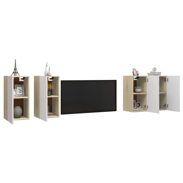 vidaXL Mobili TV 4 pz Bianco e Rovere Sonoma 30,5x30x60 cm Multistrato