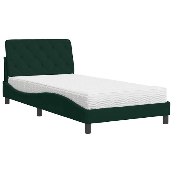 vidaXL Letto con Materasso Verde Scuro 100x200 cm in Velluto