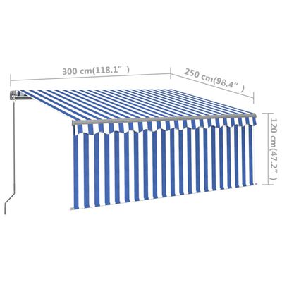 vidaXL Tenda Sole Retrattile Manuale con LED 3x2,5m Blu e Bianco