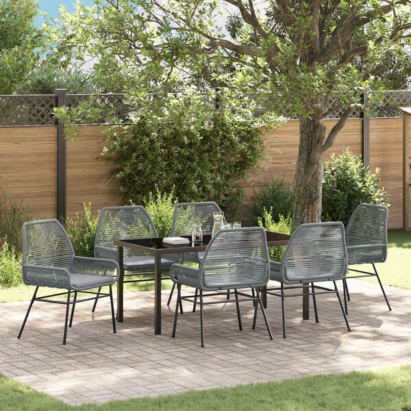 vidaXL Set da Pranzo per Giardino con cuscino 7 pcs Grigio polyrattan