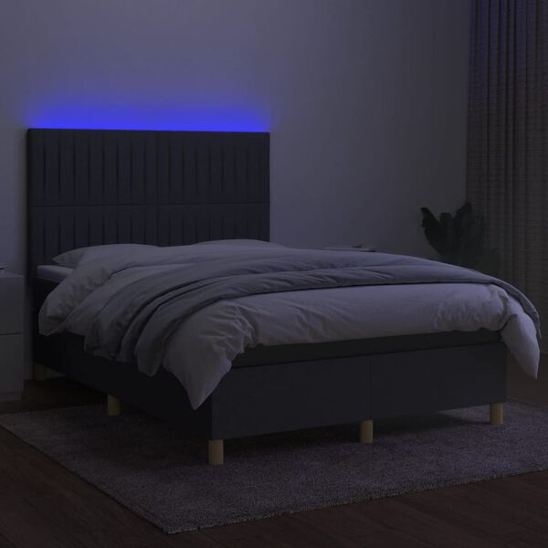 vidaXL Letto a Molle Materasso e LED Grigio Scuro 140x190cm in Tessuto
