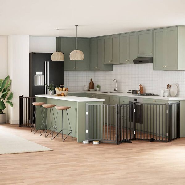 vidaXL Cancello Cani Porta Pieghevole Nero 8 Pannelli 640 cm Pioppo