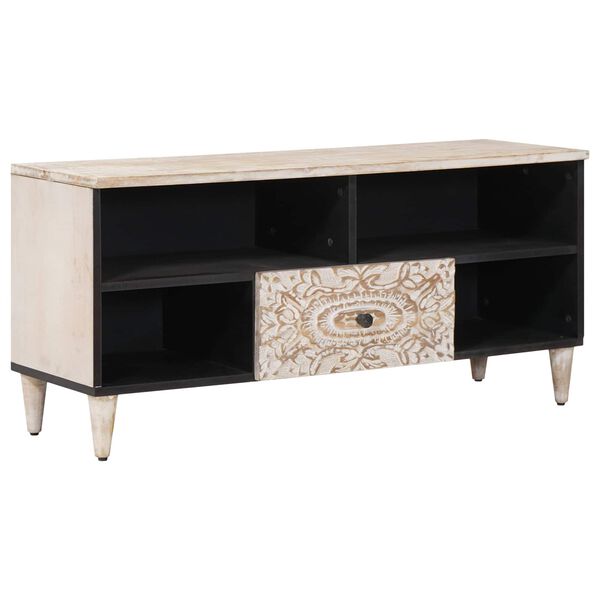 vidaXL Mobile TV Bianco 100 x 33,5 x 46 cm Legno di mango massello