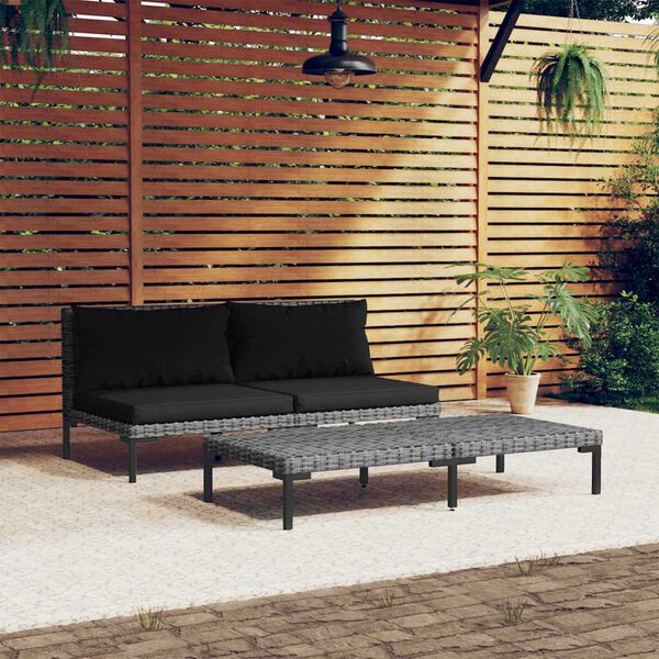 vidaXL Set Divani da Giardino 3 pz Grigio Scuro Polyrattan Mezzo Tondo