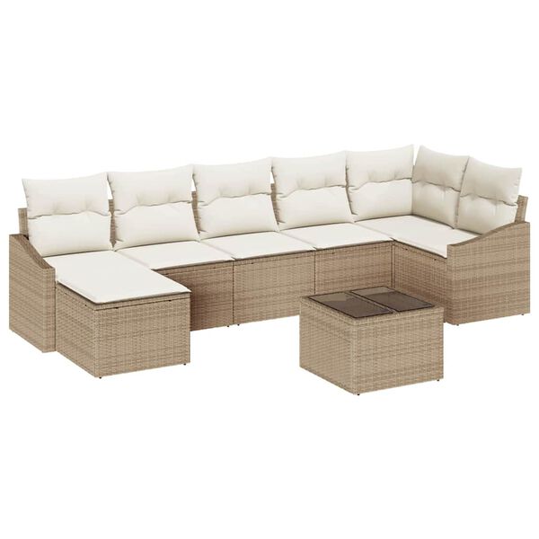 vidaXL Set Divano da Giardino 8 pcs Beige e Crema polyrattan
