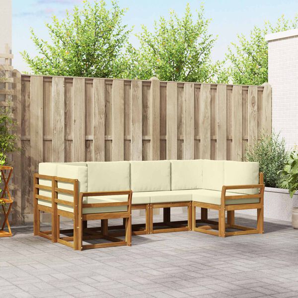 vidaXL Set di divani da esterno con cuscino 6 pcs Naturale e Crema