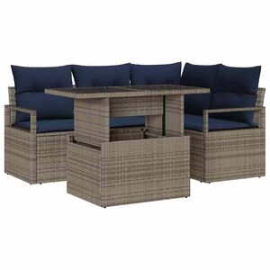 vidaXL Set Divano da Giardino 5 pcs Grigio e Blu Navy polyrattan