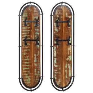 vidaXL Appendiabiti da Parete con 4 Ganci 2pz Legno Massello Recupero