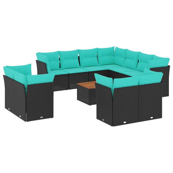 vidaXL Set Divani da Giardino 12pz con Cuscini Nero in Polyrattan