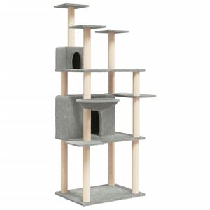 vidaXL Albero per Gatti con Tiragraffi in Sisal Grigio Chiaro 166 cm
