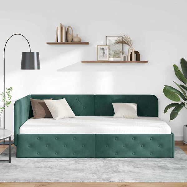 vidaXL Cornice del letto ad angolo Verde Scuro 90 x 190 cm Velluto