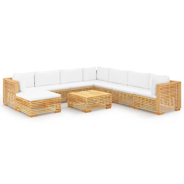 vidaXL Set Divani da Giardino 9 pz con Cuscini Legno Massello di Teak