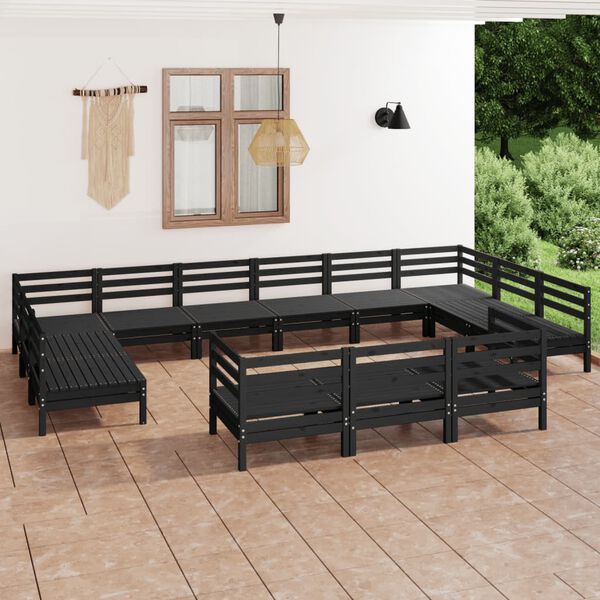 vidaXL Set Salotto da Giardino 13 pz in Legno Massello di Pino Nero