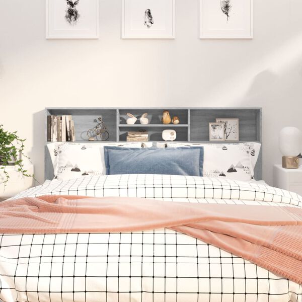 vidaXL Testiera con Scomparti Grigio Sonoma 180x19x103,5 cm