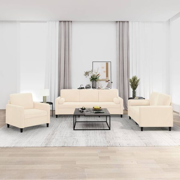 vidaXL Set di Divani 3 pz con Cuscini Decorativi Crema in Velluto