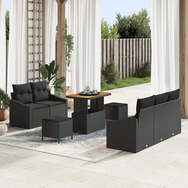 vidaXL Set Divano da Giardino con cuscino 8 pcs Nero polyrattan