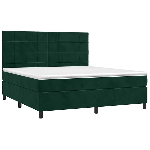 vidaXL Letto a Molle con Materasso e LED Verde Scuro 180x200cm Velluto