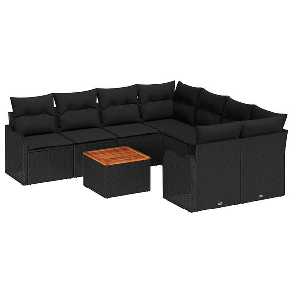 vidaXL Set Divano da Giardino con archiviazione 9 pcs Nero polyrattan